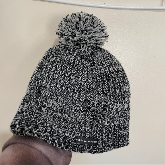 Shopbop Rebecca Minkoff maraled grey ecru beanie Pom Pom hat - Picture 6 of 7